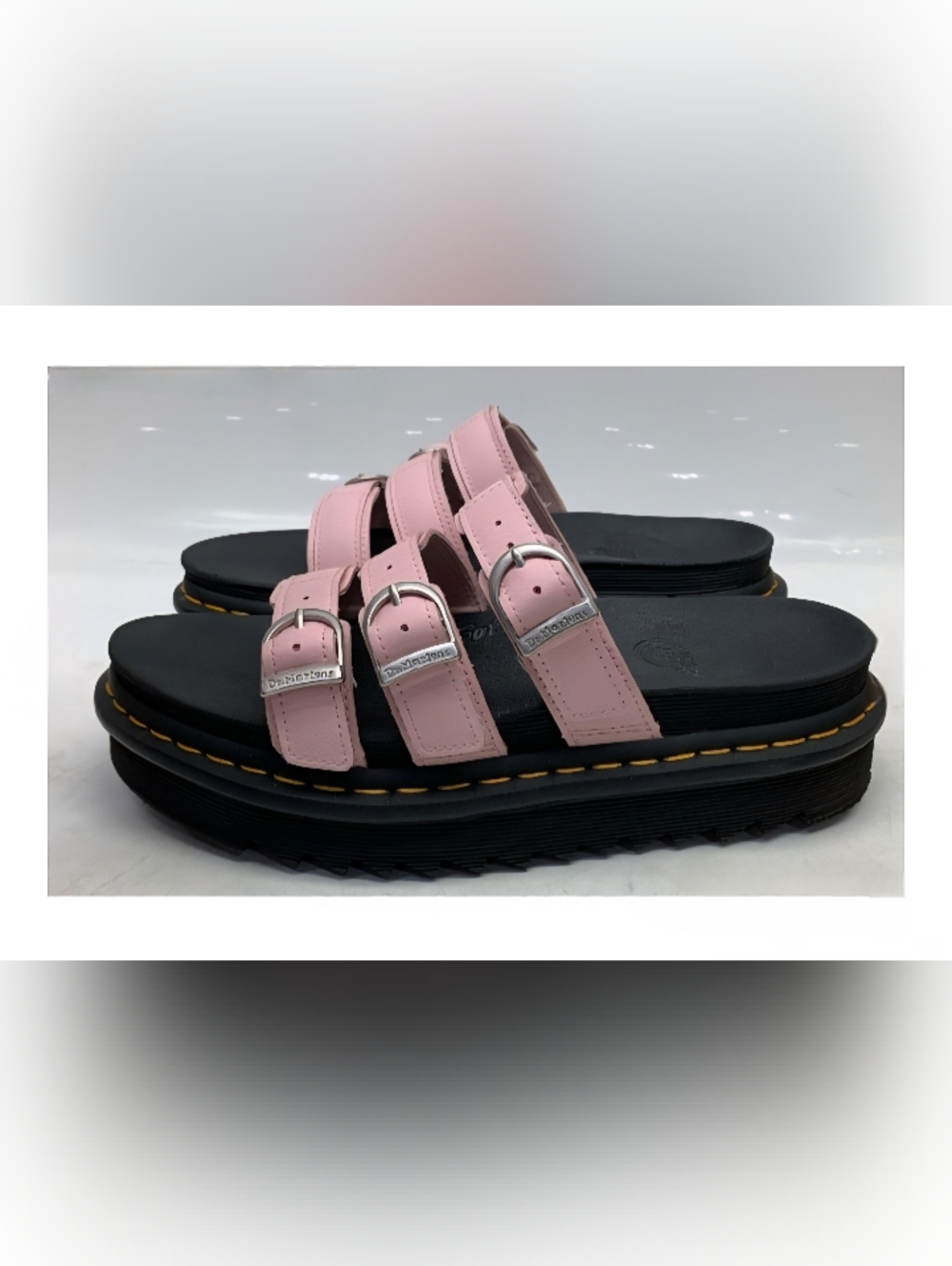 Dr. Martens Blaire Slide Hydro Leather Platform Sandals - Chalk Pink - Picture 4 of 9